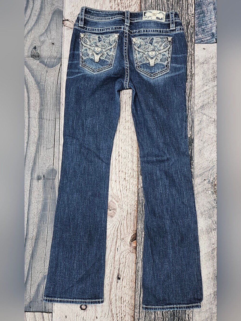 Miss Me Mid-Rise Boot Y2K Jeans Embellished Longhorn Pockets Western Size 28 - Picture 4 of 12